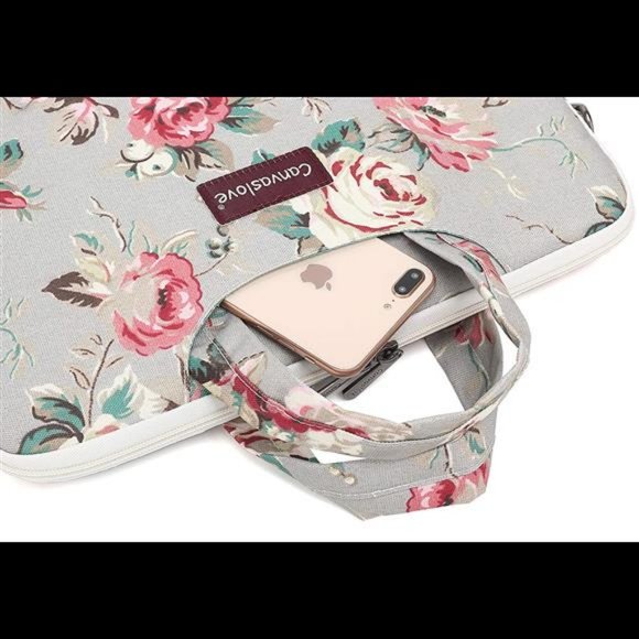 Designer Rose Pattern Water Resistant Laptop Shoulder Messenger Bag for MacBook - Picture 4 of 7